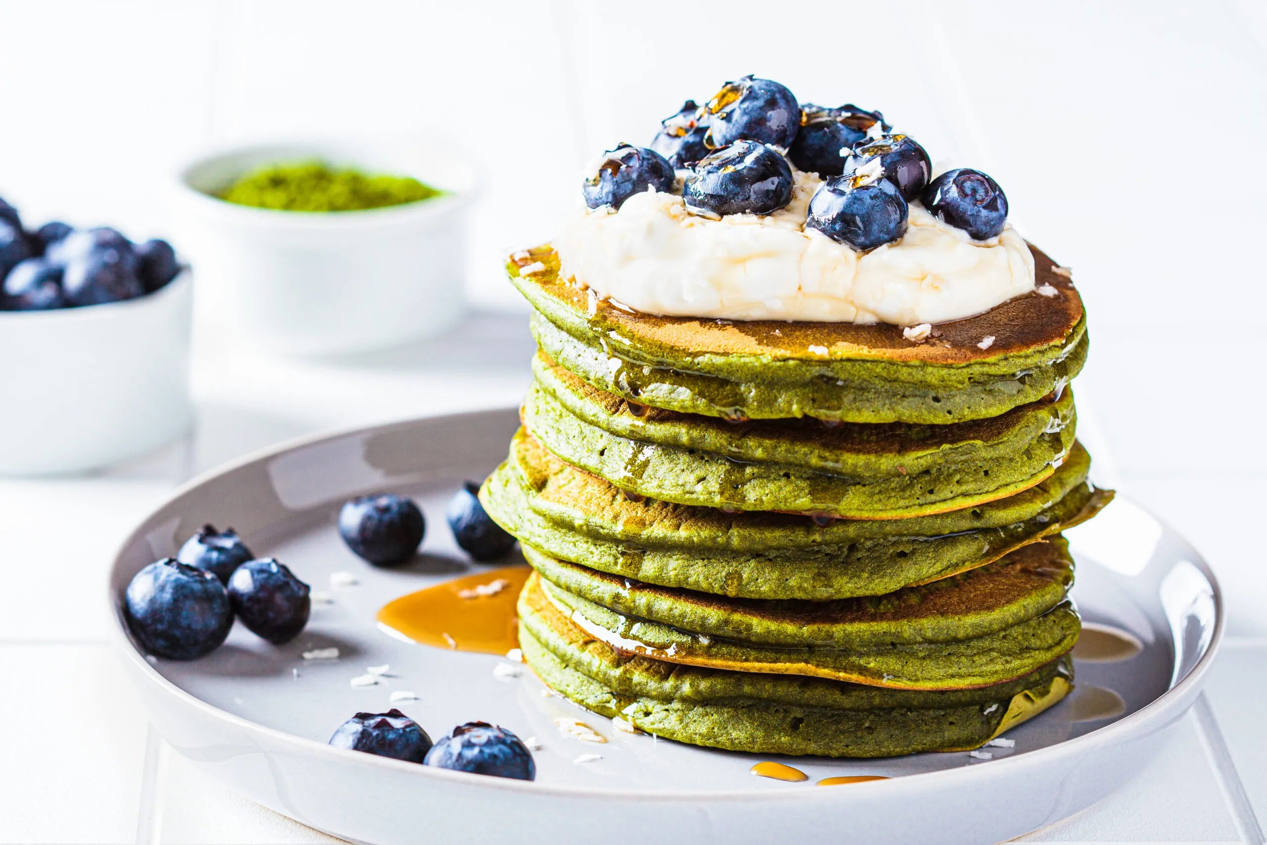 Green Goddess Pancakes with Coconut Cream