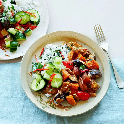 Sweet Potato and Aubergine Satay