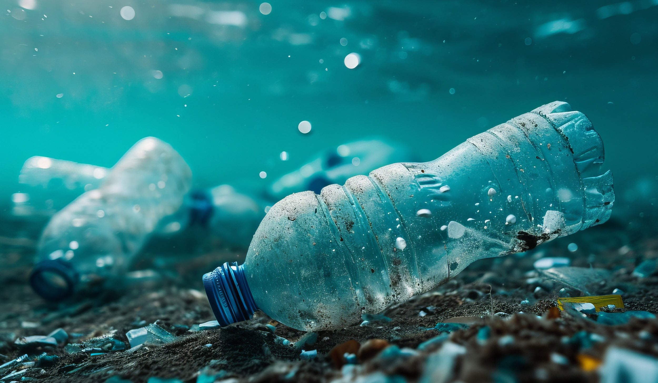 empty water bottle / rubbish at bottom of sea - recycling